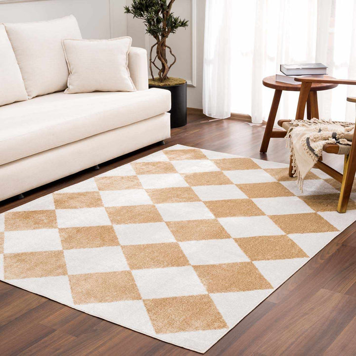 Ulric Modern Geometrical Beige And Ivory Washable Area Rug
