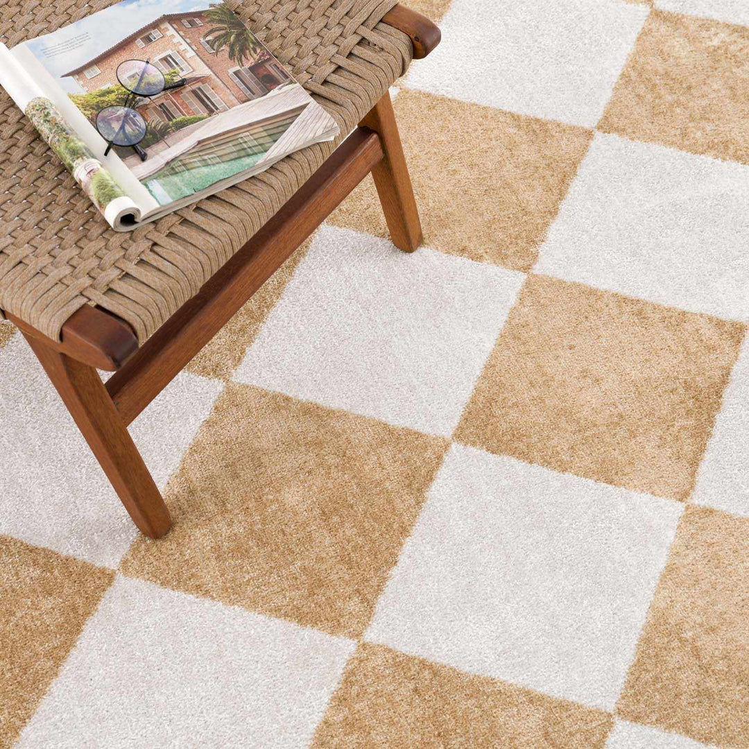 Ulric Modern Geometrical Beige And Ivory Washable Area Rug