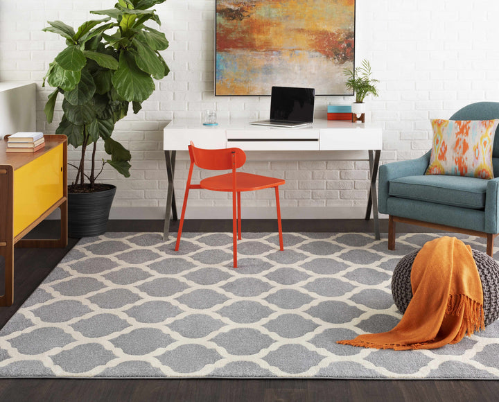 Mongo Ivory And Gray Modern Geometrical Design Area Rug