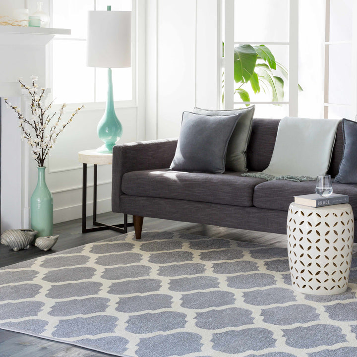 Mongo Ivory And Gray Modern Geometrical Design Area Rug