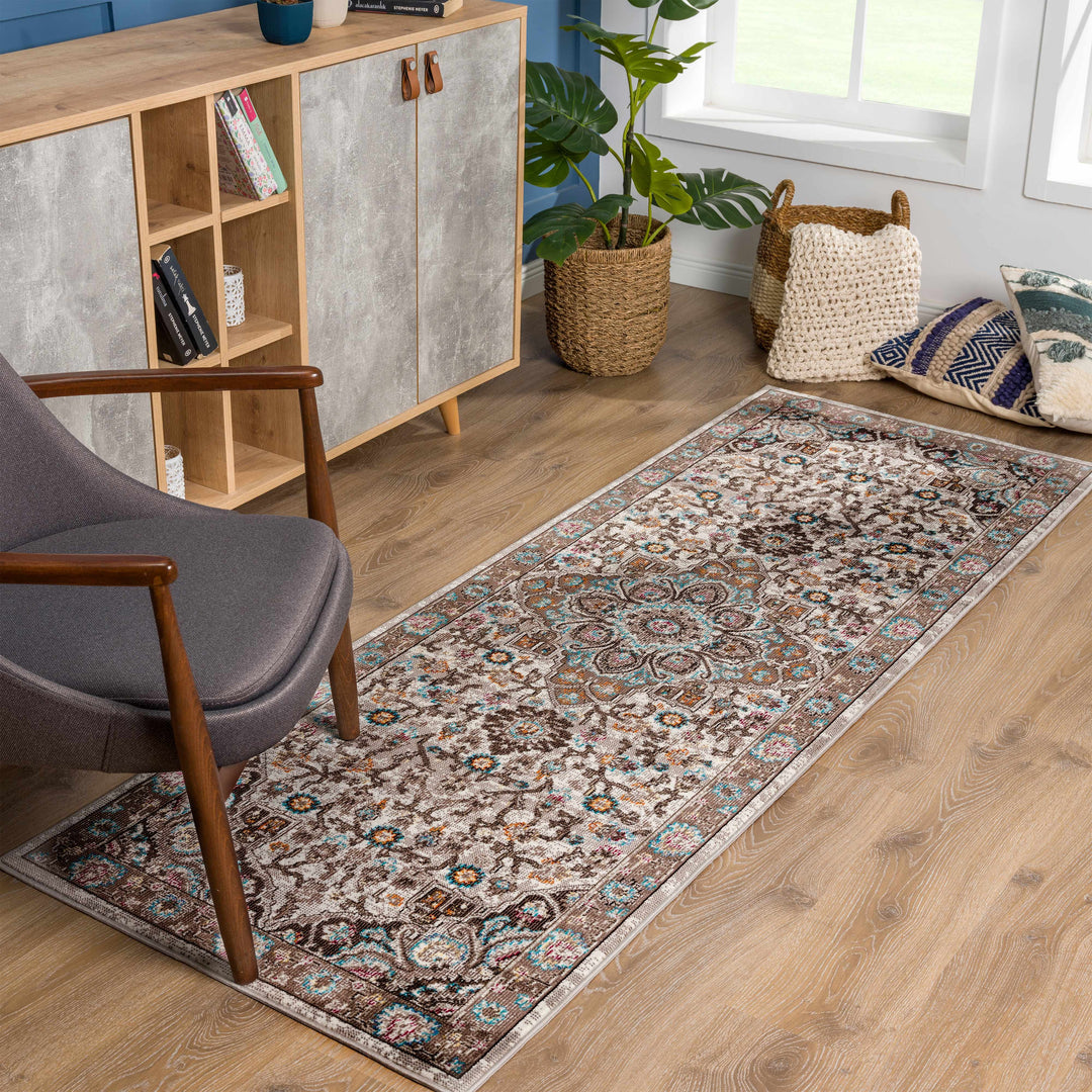 Mardin Traditional Medallion Design Brown Area Rug