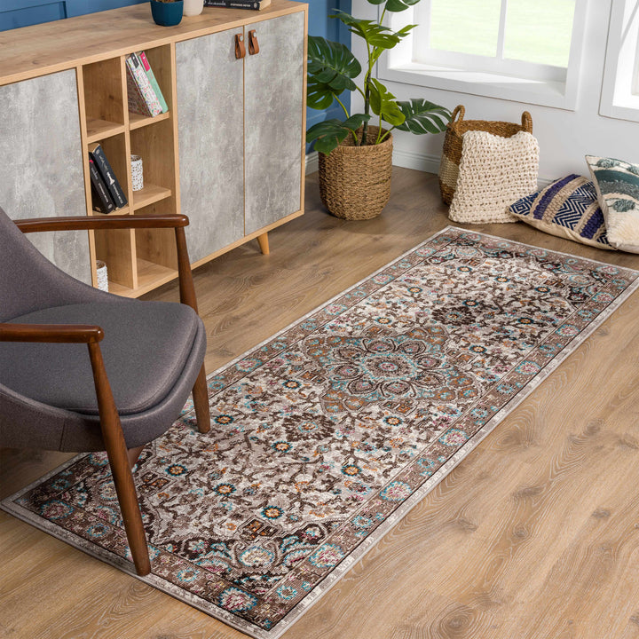 Mardin Traditional Medallion Design Brown Area Rug