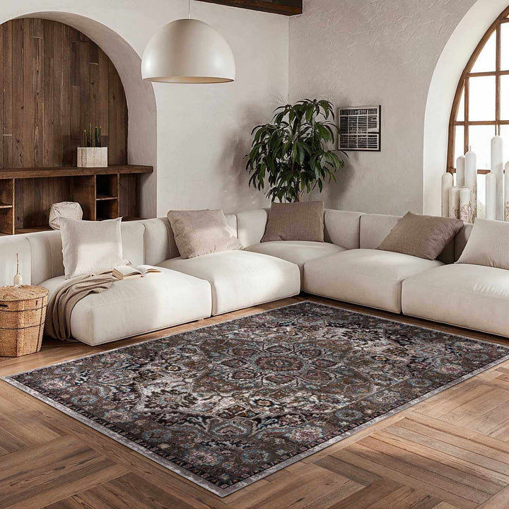Mardin Traditional Medallion Design Brown Area Rug