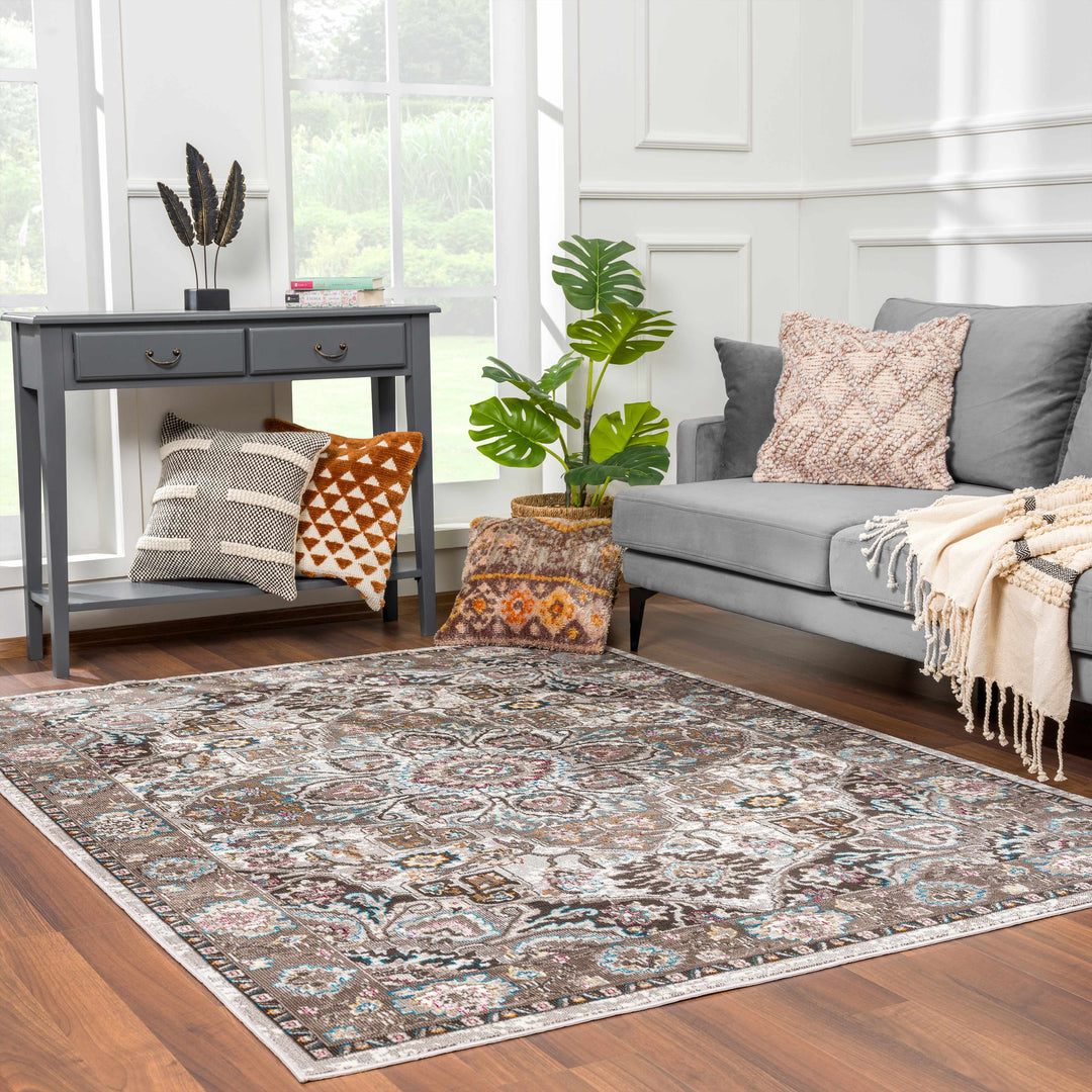 Mardin Traditional Medallion Design Brown Area Rug