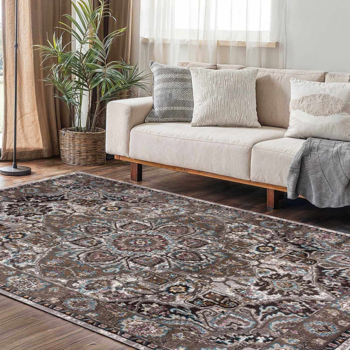 Mardin Traditional Medallion Design Brown Area Rug