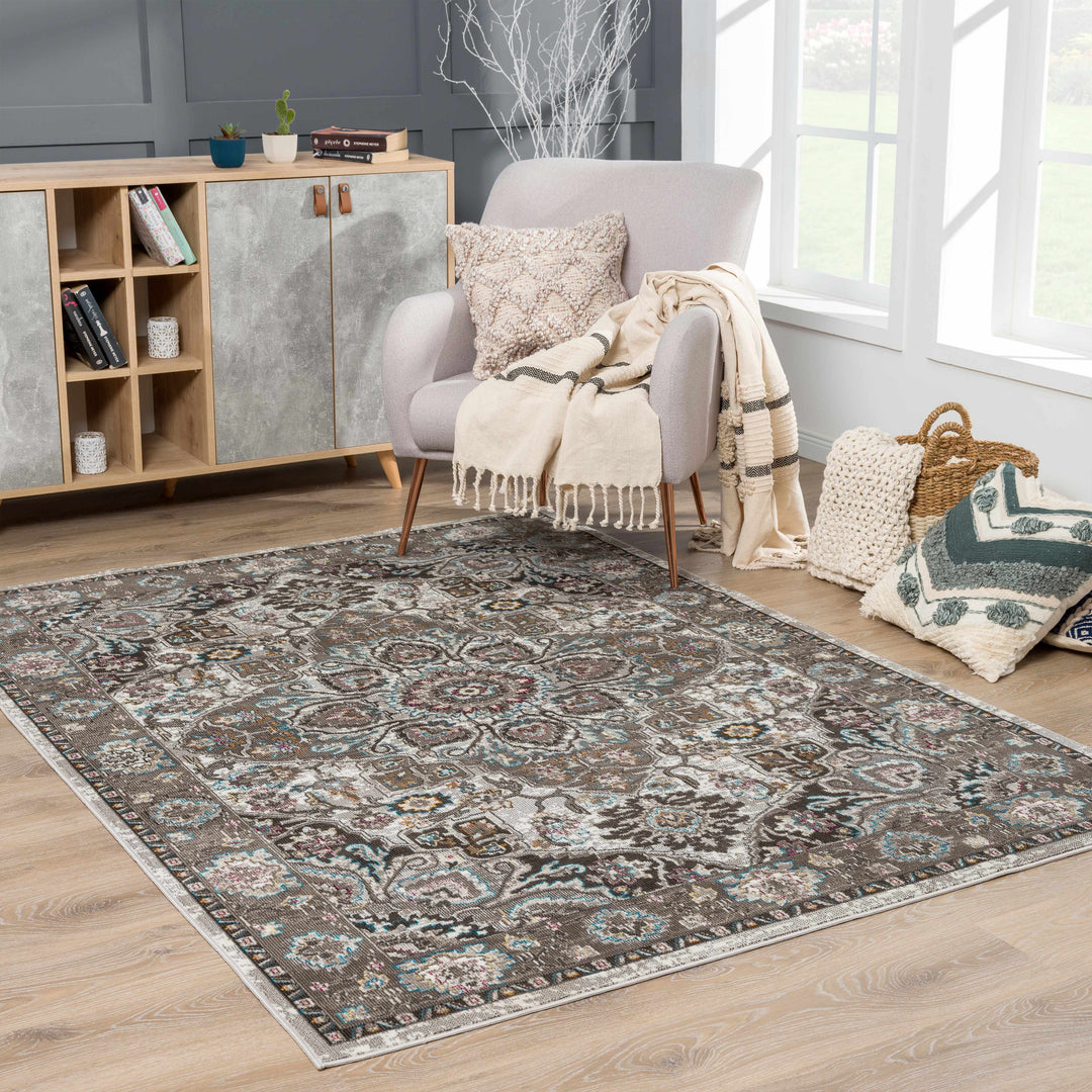 Mardin Traditional Medallion Design Brown Area Rug