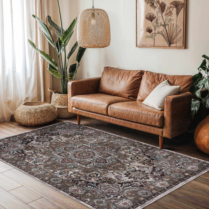 Mardin Traditional Medallion Design Brown Area Rug