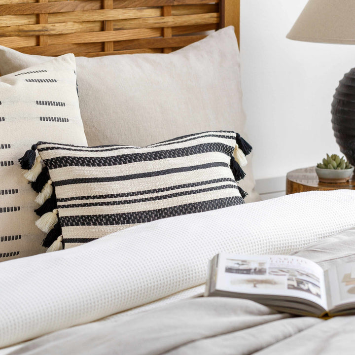 Munden Beige and Black Striped Lumbar Pillow