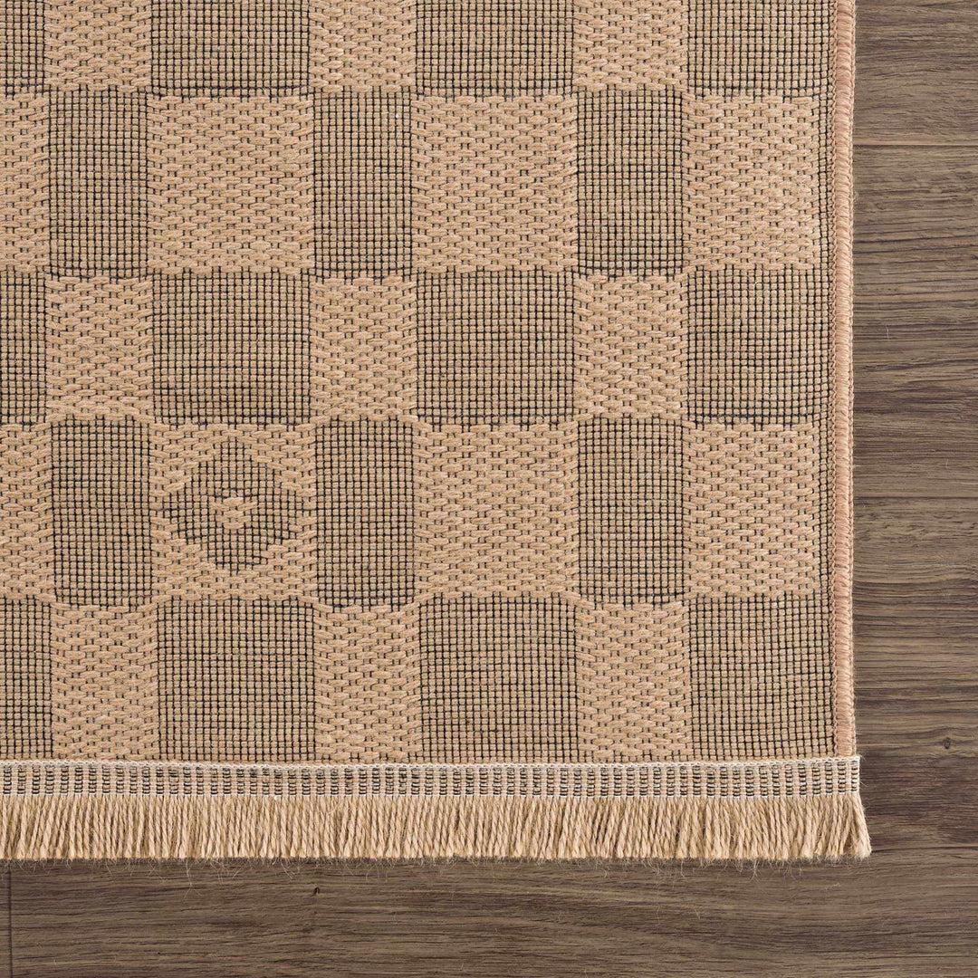 Nairi Modern Checkered Pattern Brown Washable Jute Rug