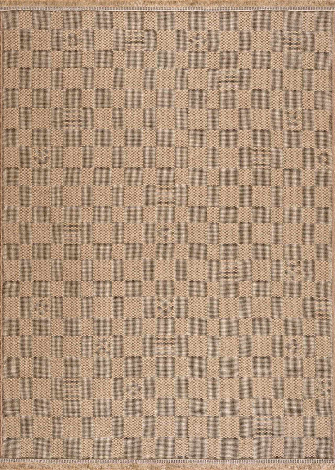 Nairi Modern Checkered Pattern Brown Washable Jute Rug