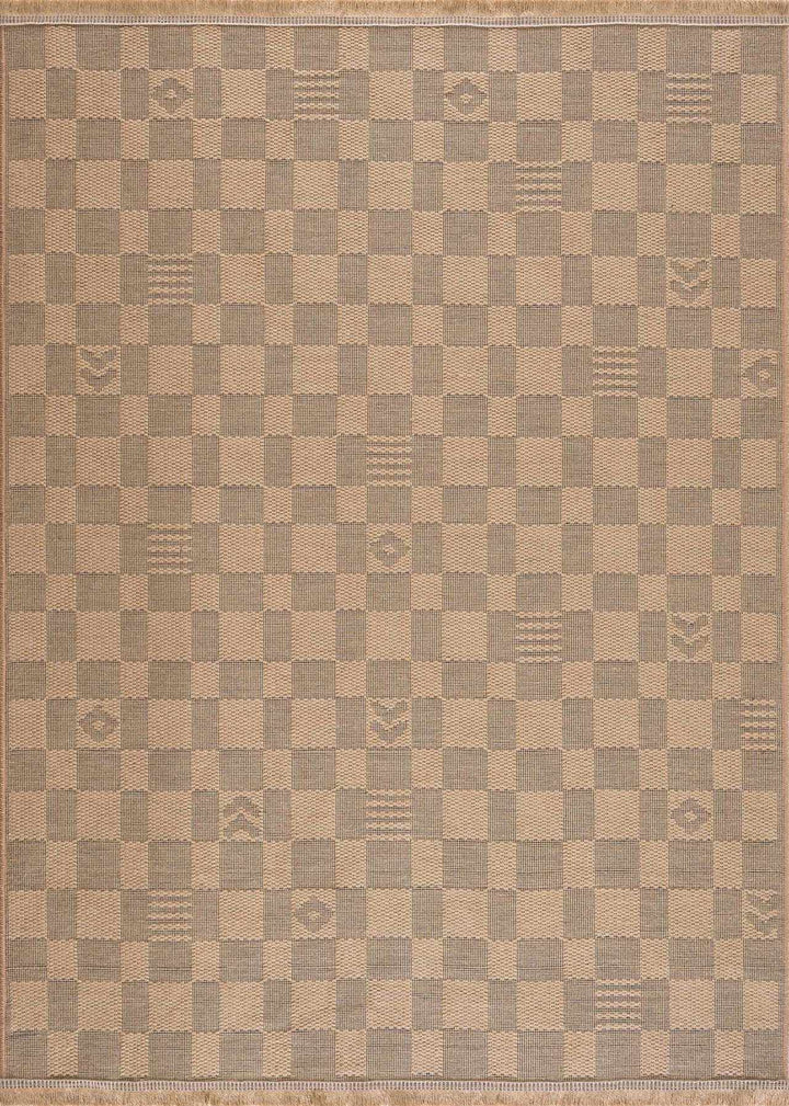Nairi Modern Checkered Pattern Brown Washable Jute Rug