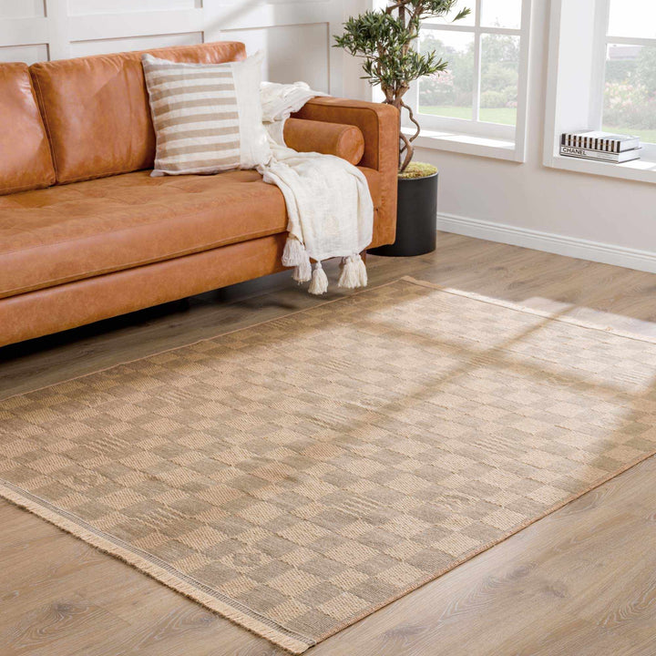 Nairi Modern Checkered Pattern Brown Washable Jute Rug