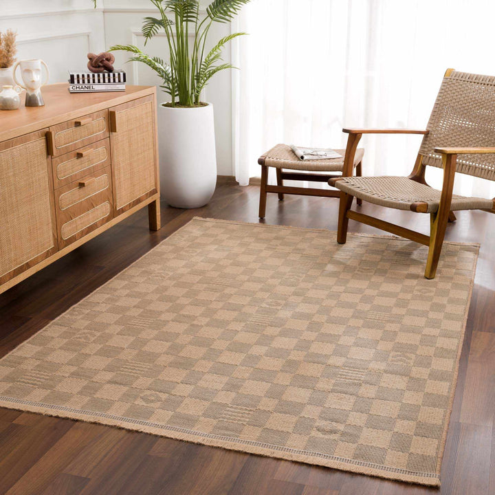 Nairi Modern Checkered Pattern Brown Washable Jute Rug