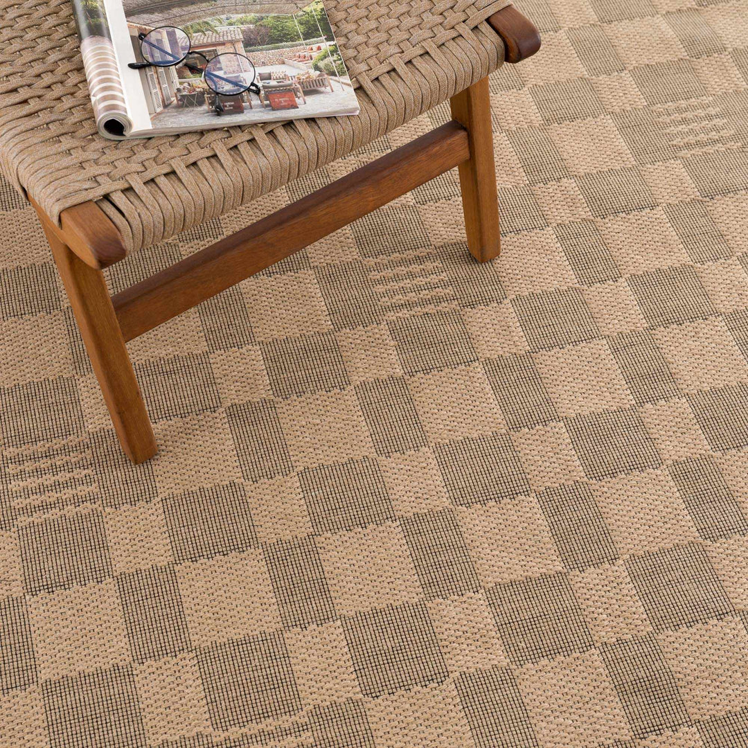 Nairi Modern Checkered Pattern Brown Washable Jute Rug