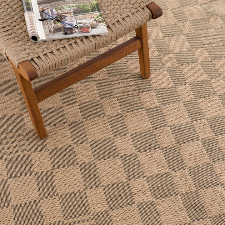 Nairi Modern Checkered Pattern Brown Washable Jute Rug