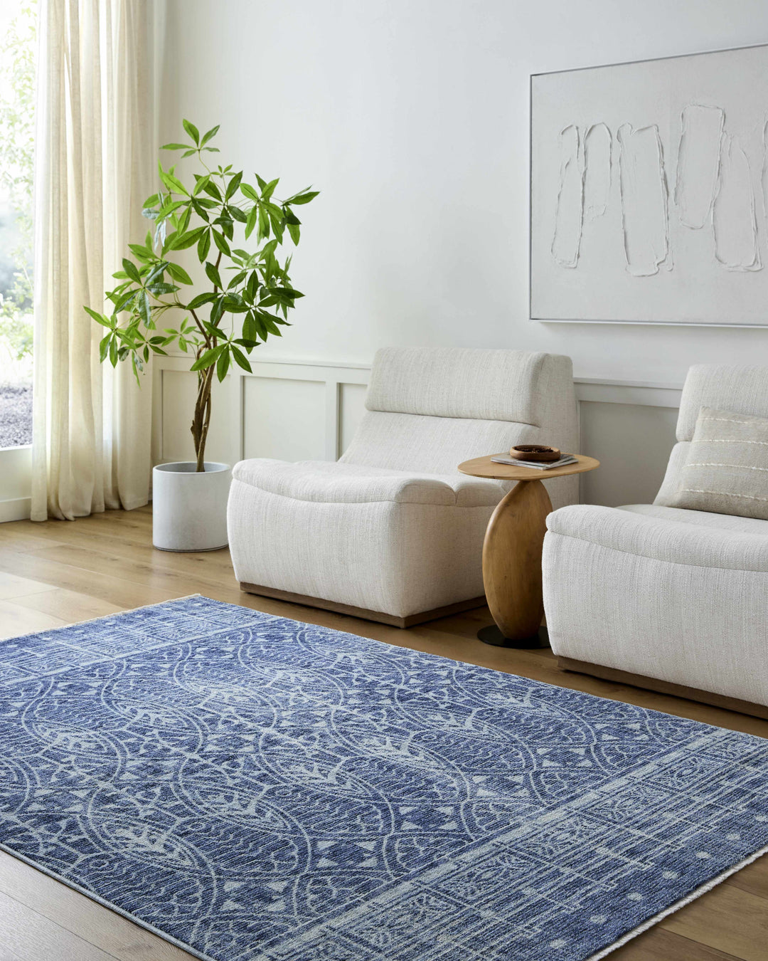 Netro Contemporary Style Blue And White Area Rug