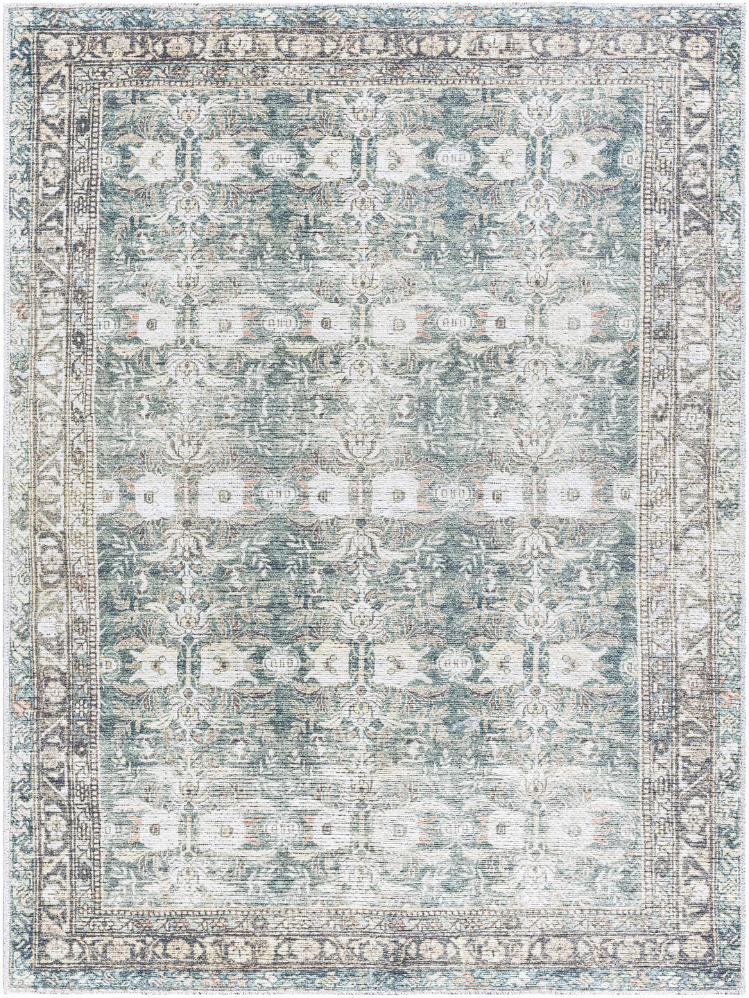 Walta Traditional Green And Brown Washable Area Rug