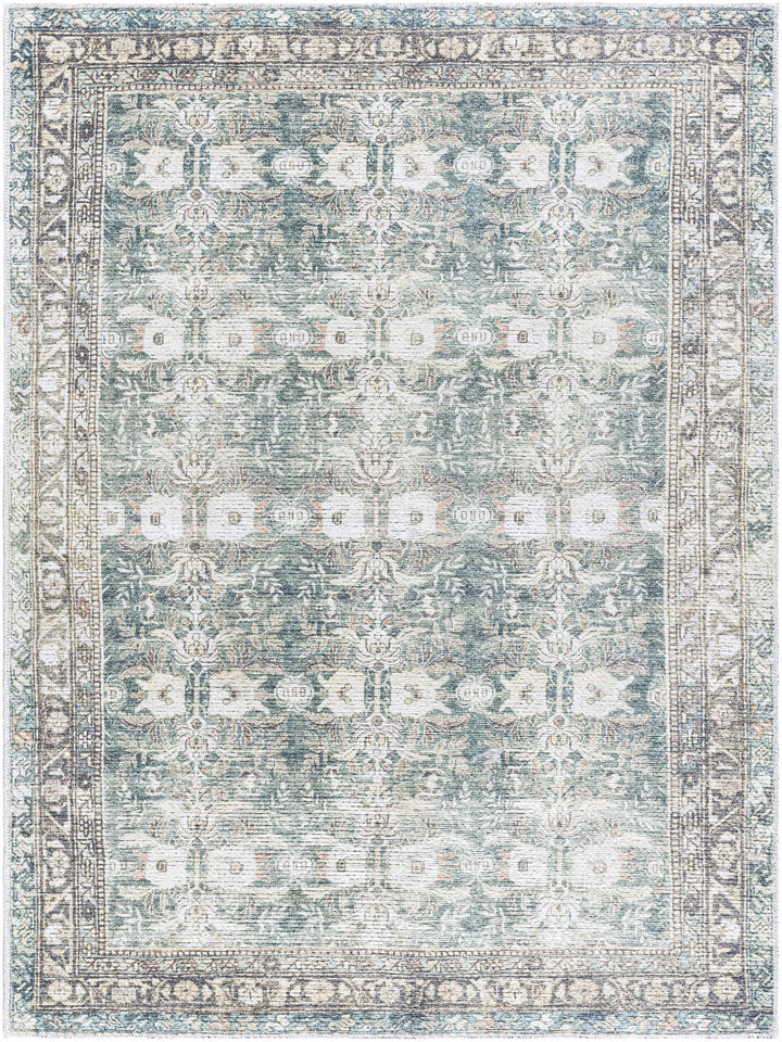 Walta Traditional Green And Brown Washable Area Rug