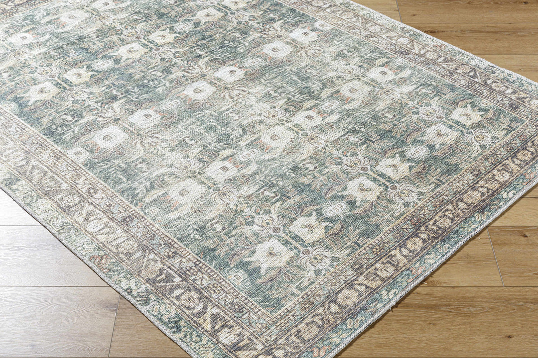 Walta Traditional Green And Brown Washable Area Rug