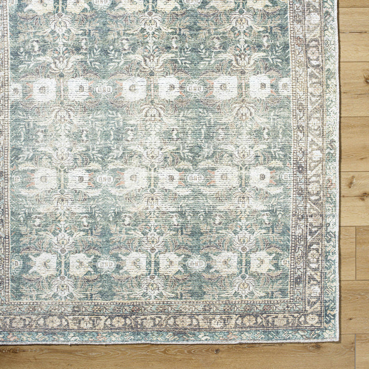 Walta Traditional Green And Brown Washable Area Rug