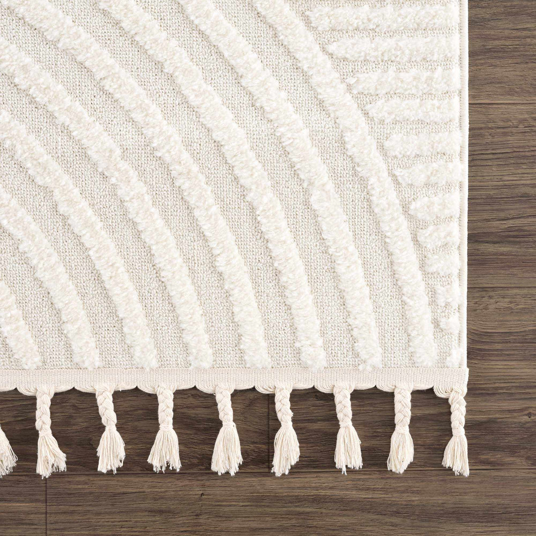 Guiling Contemporary Geometrical Style Ivory Rug with Tassels