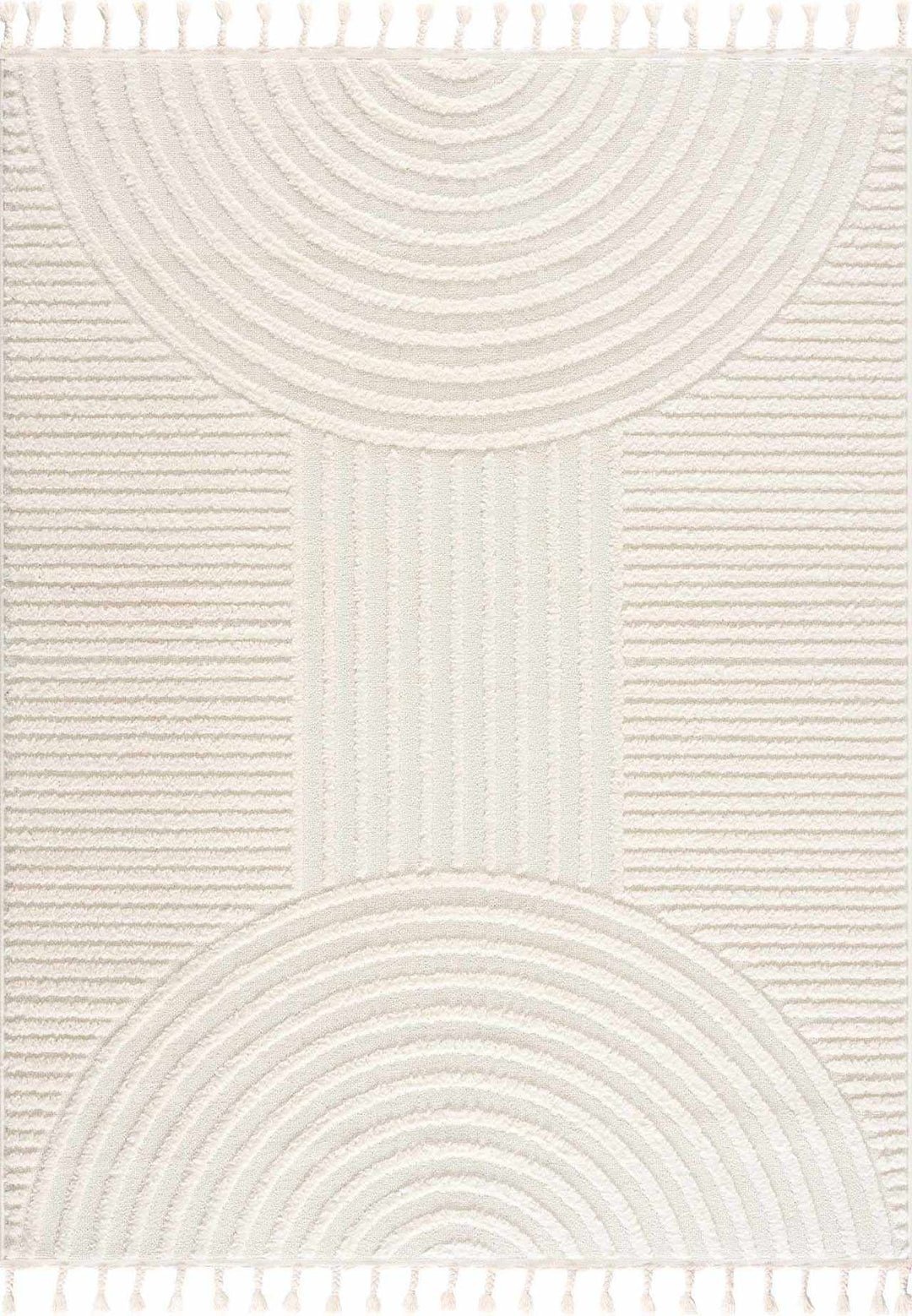 Guiling Contemporary Geometrical Style Ivory Rug with Tassels