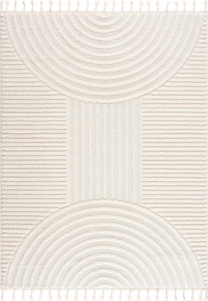 Guiling Contemporary Geometrical Style Ivory Rug with Tassels