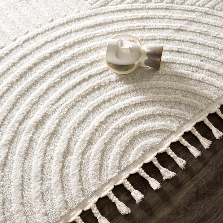 Guiling Contemporary Geometrical Style Ivory Rug with Tassels