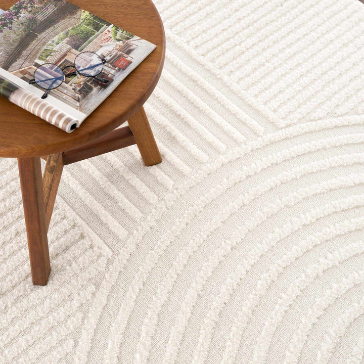 Guiling Contemporary Geometrical Style Ivory Rug with Tassels