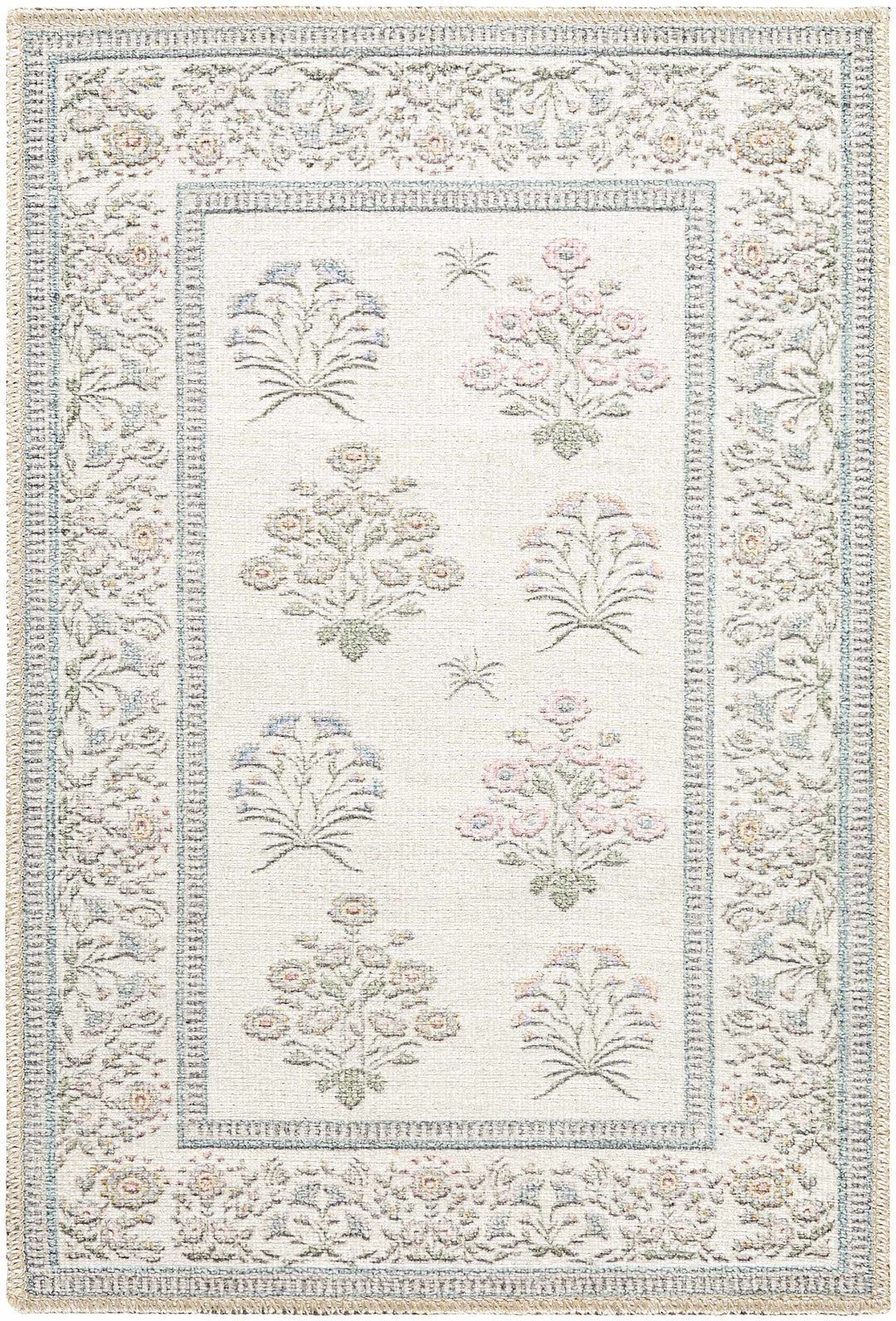 Aquene Modern Floral Design Ivory Washable Area Rug
