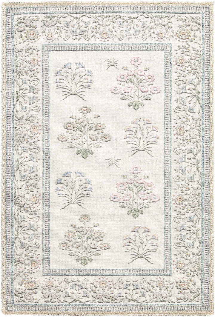 Aquene Modern Floral Design Ivory Washable Area Rug