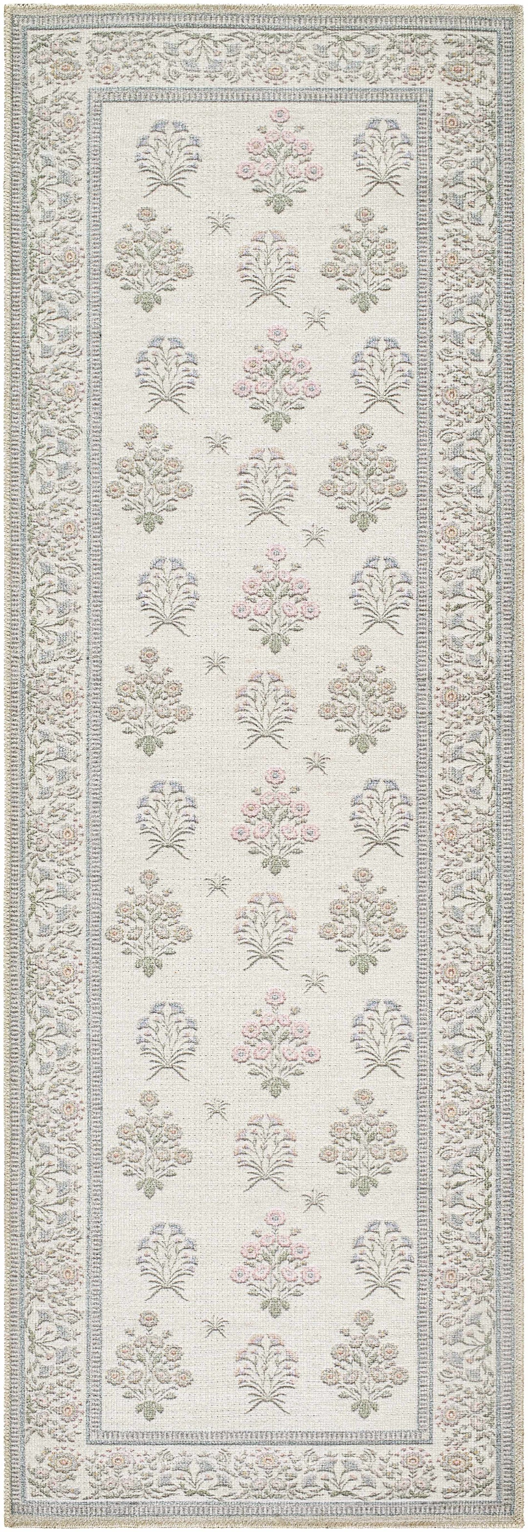 Aquene Modern Floral Design Ivory Washable Area Rug