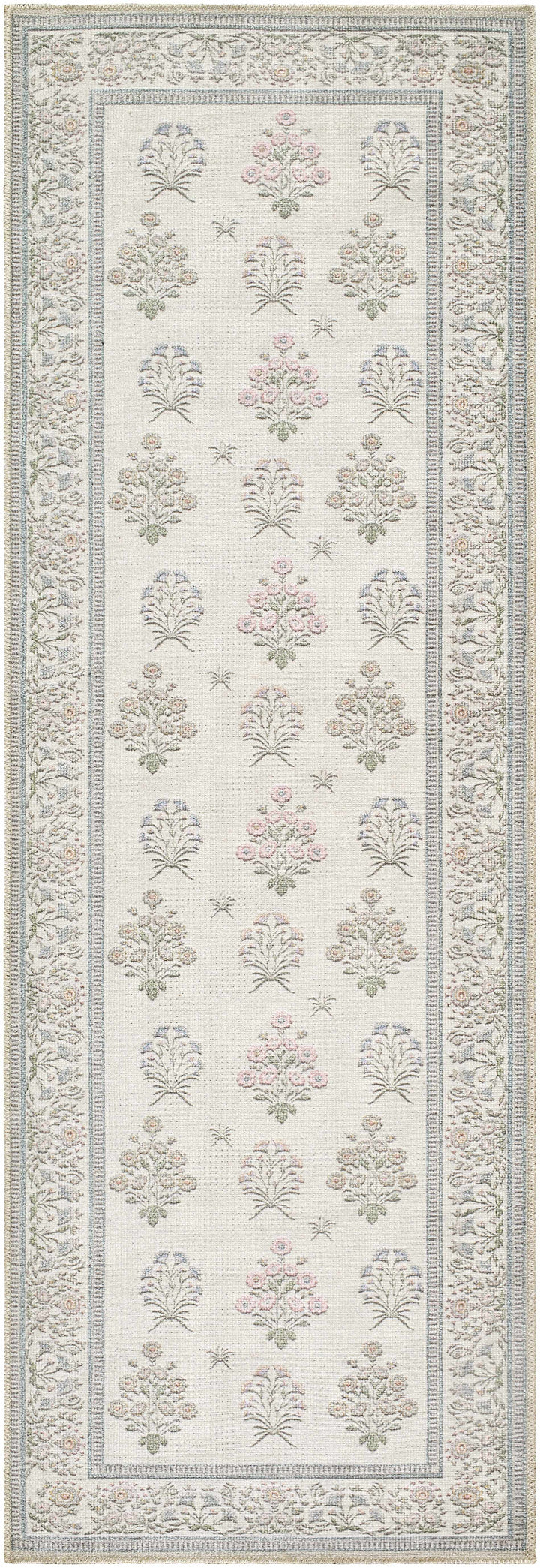 Aquene Modern Floral Design Ivory Washable Area Rug