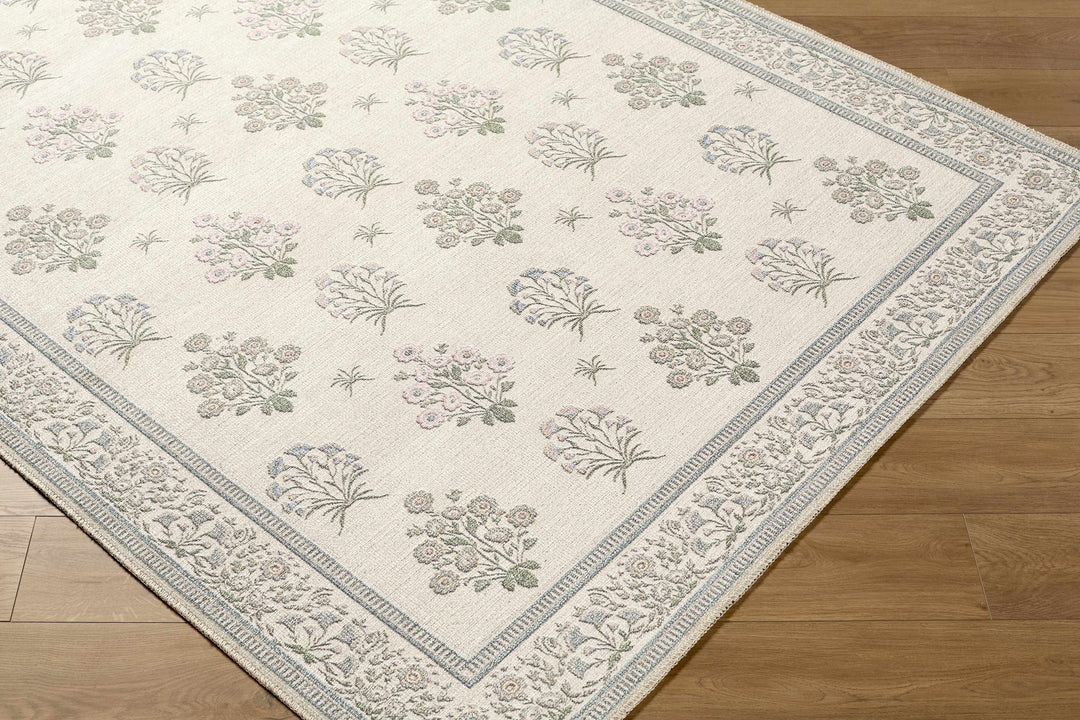 Aquene Modern Floral Design Ivory Washable Area Rug