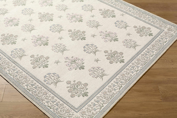 Aquene Modern Floral Design Ivory Washable Area Rug