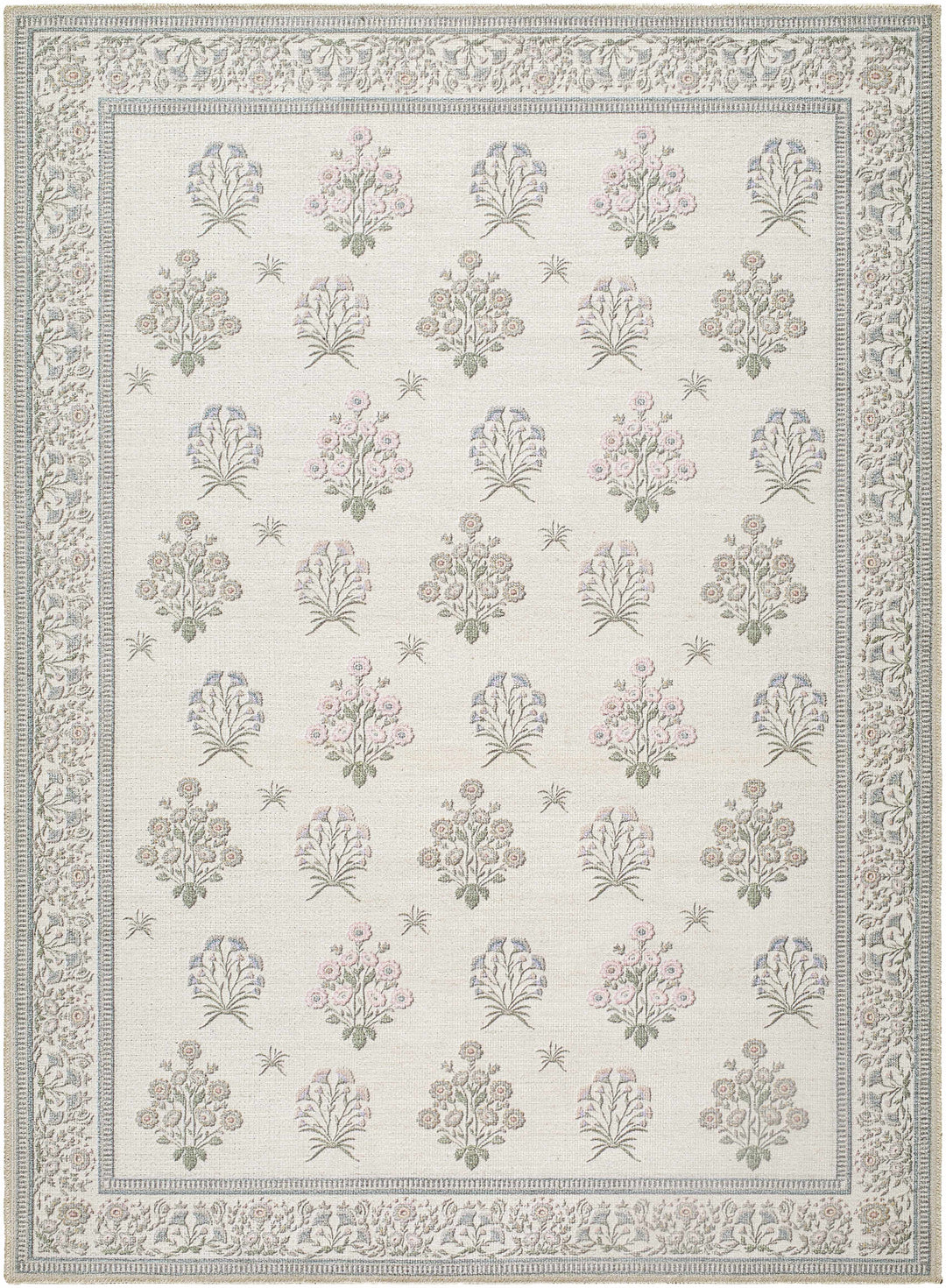 Aquene Modern Floral Design Ivory Washable Area Rug