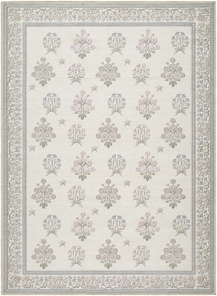 Aquene Modern Floral Design Ivory Washable Area Rug