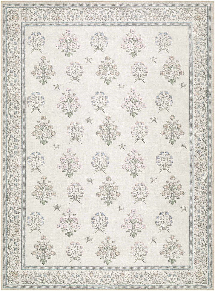 Aquene Modern Floral Design Ivory Washable Area Rug