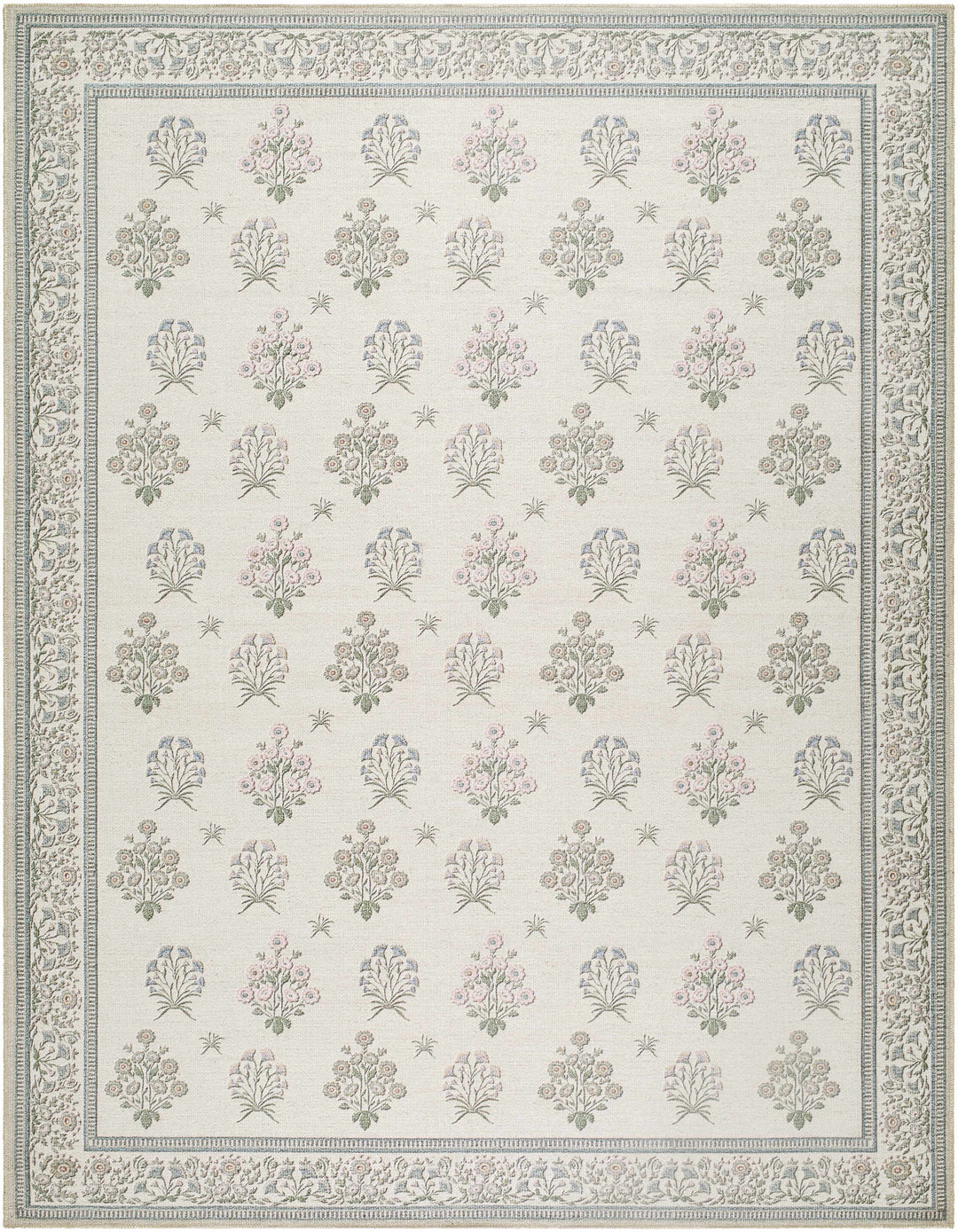 Aquene Modern Floral Design Ivory Washable Area Rug