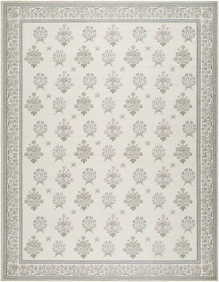 Aquene Modern Floral Design Ivory Washable Area Rug