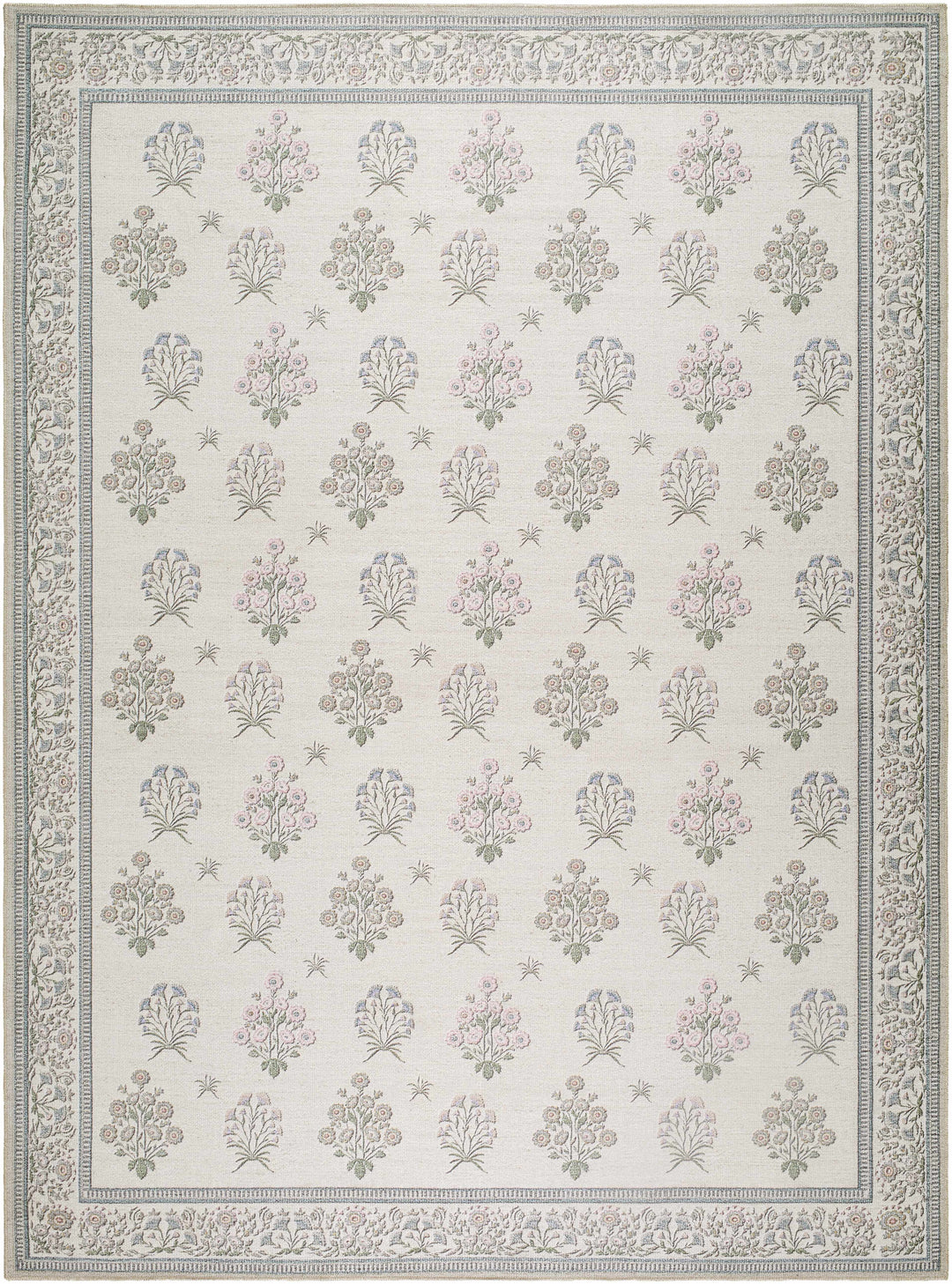 Aquene Modern Floral Design Ivory Washable Area Rug