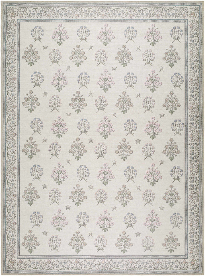 Aquene Modern Floral Design Ivory Washable Area Rug