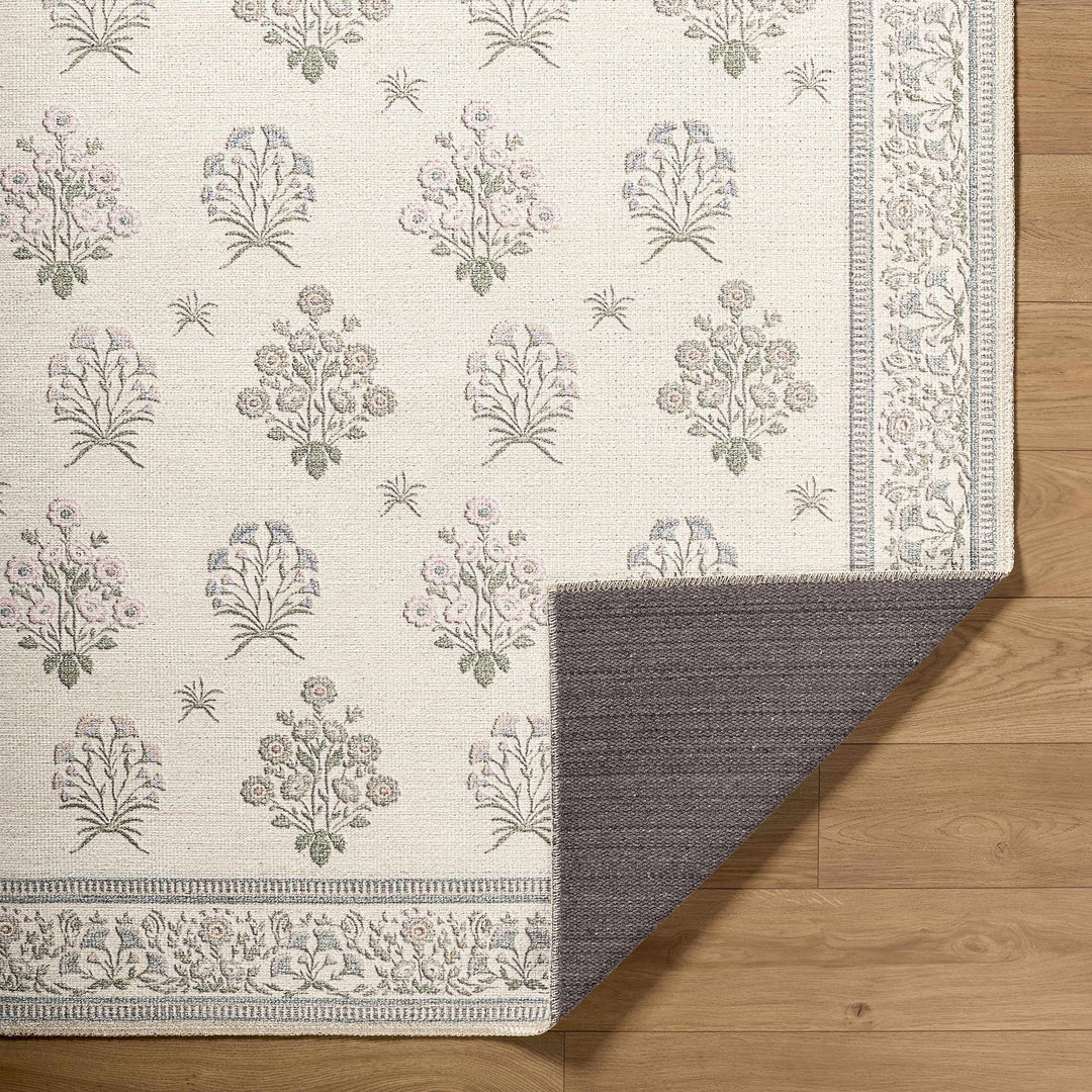 Aquene Modern Floral Design Ivory Washable Area Rug