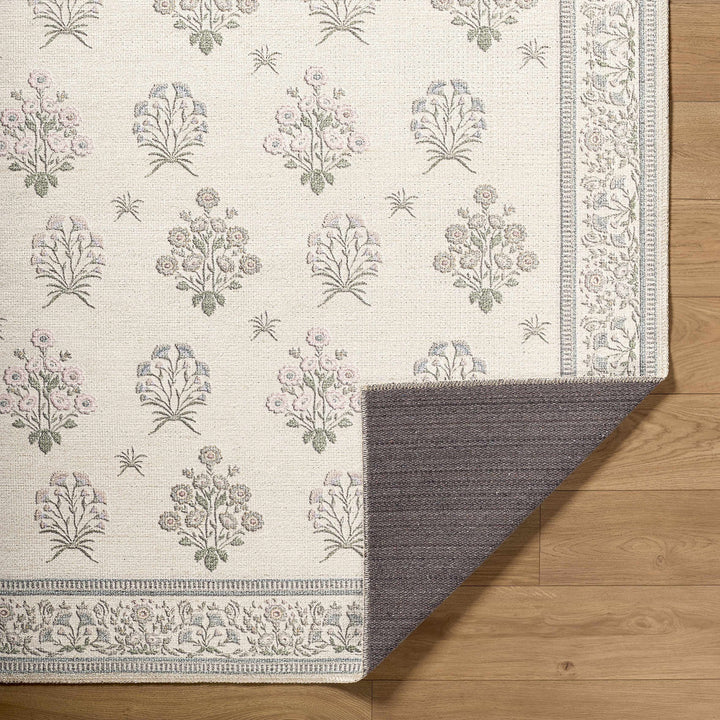 Aquene Modern Floral Design Ivory Washable Area Rug