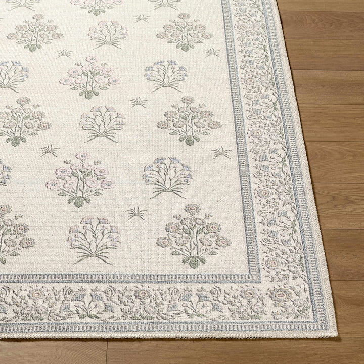 Aquene Modern Floral Design Ivory Washable Area Rug