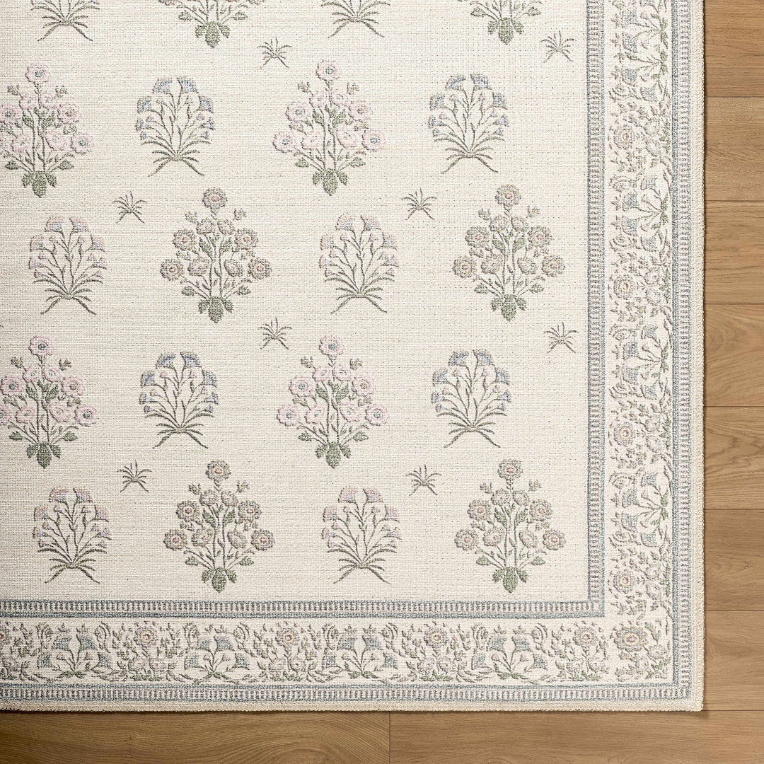 Aquene Modern Floral Design Ivory Washable Area Rug
