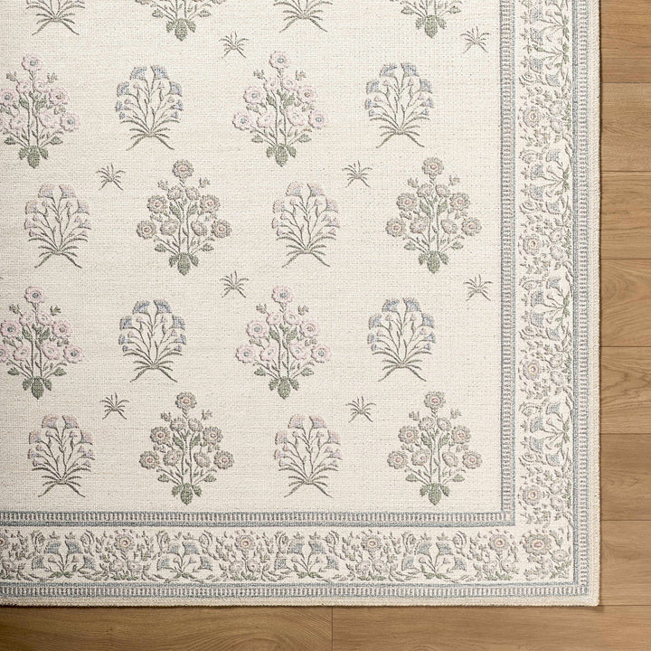 Aquene Modern Floral Design Ivory Washable Area Rug