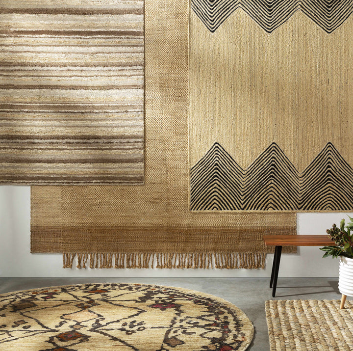 Ringstead Modern Geometrical Beige And Black Jute Braided Carpet