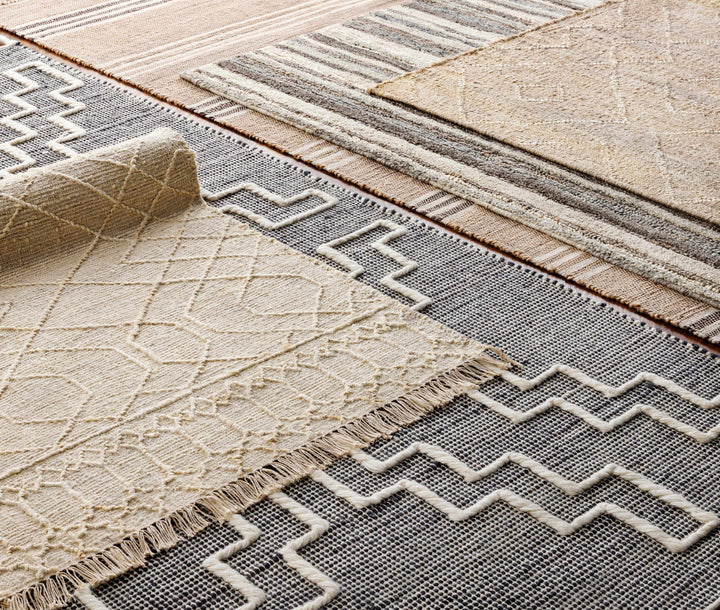 Manby Ivory Modern Geometrical Design Hand Woven Area Rug