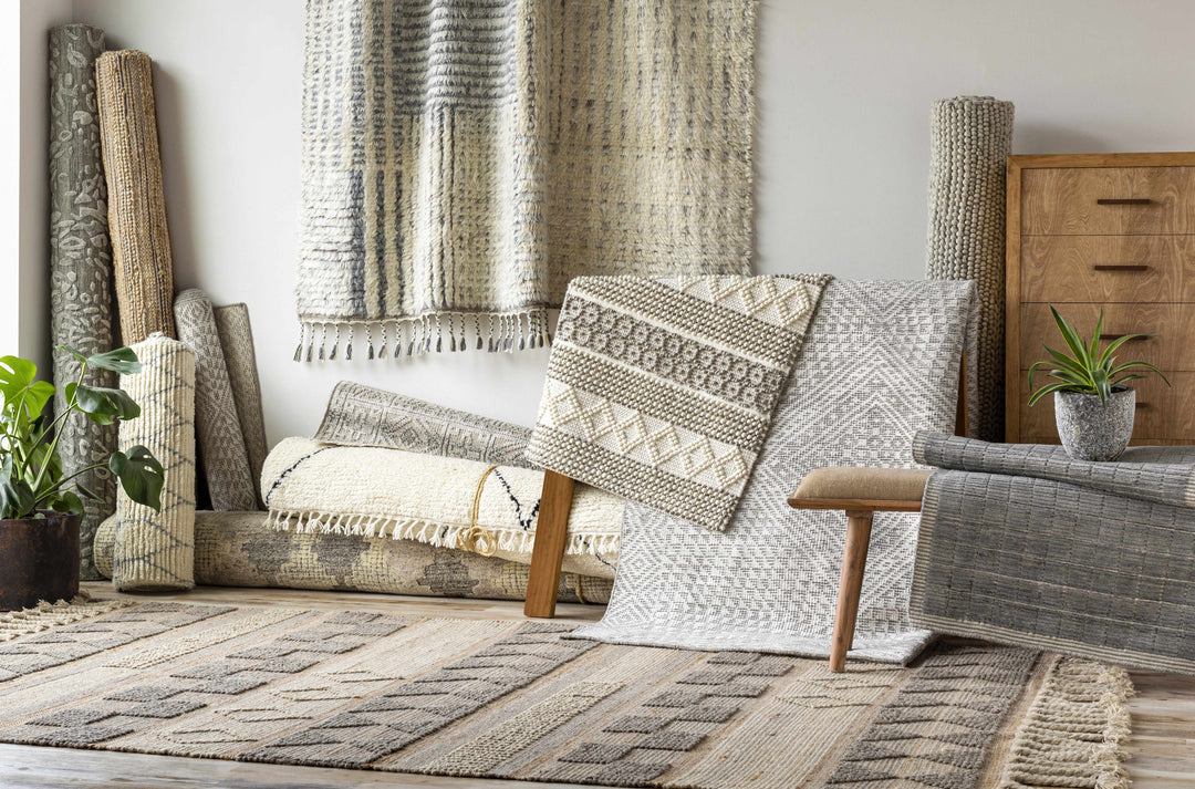 Plean Modern Style Ivory And Gray Hand Knotted Area Rug